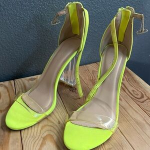 Neon yellow transparent heels